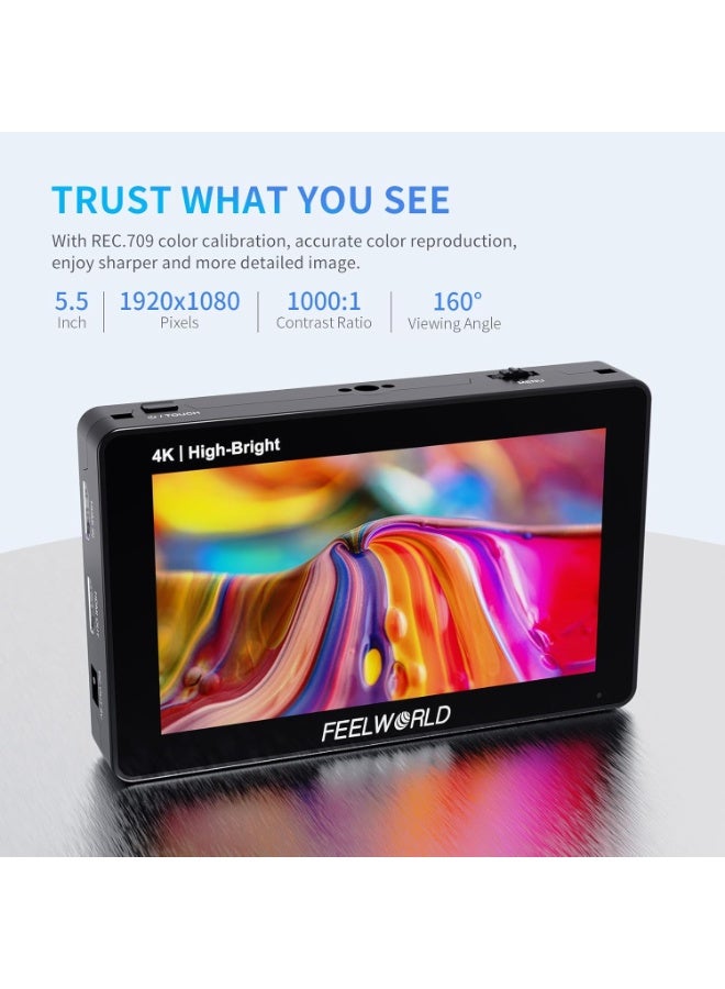 FEELWORLD F6 PLUSX 5.5 Inch 1600nit High Bright DSLR Camera Field Touch Screen Monitor with Waveform HDR 3D Lut Small Full HD 1920x1080 IPS Video Peaking Focus Assist 4K HDMI Type-c Input - Image 5